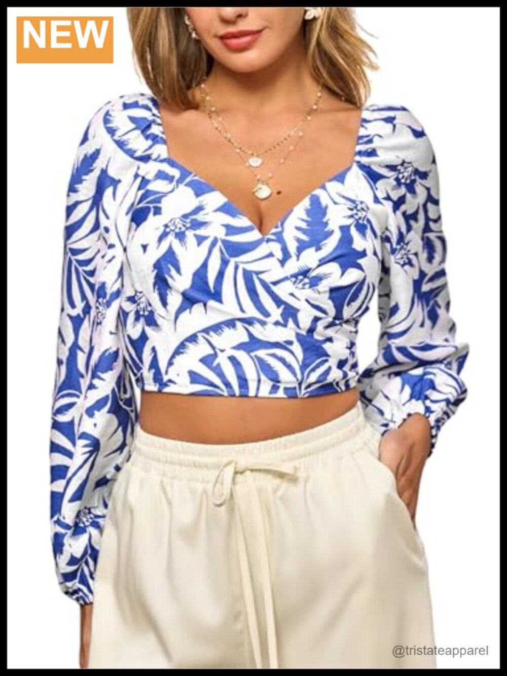 CUPSHE Women's Sweetheart Neck Long Sleeve Blouse Wrap Top